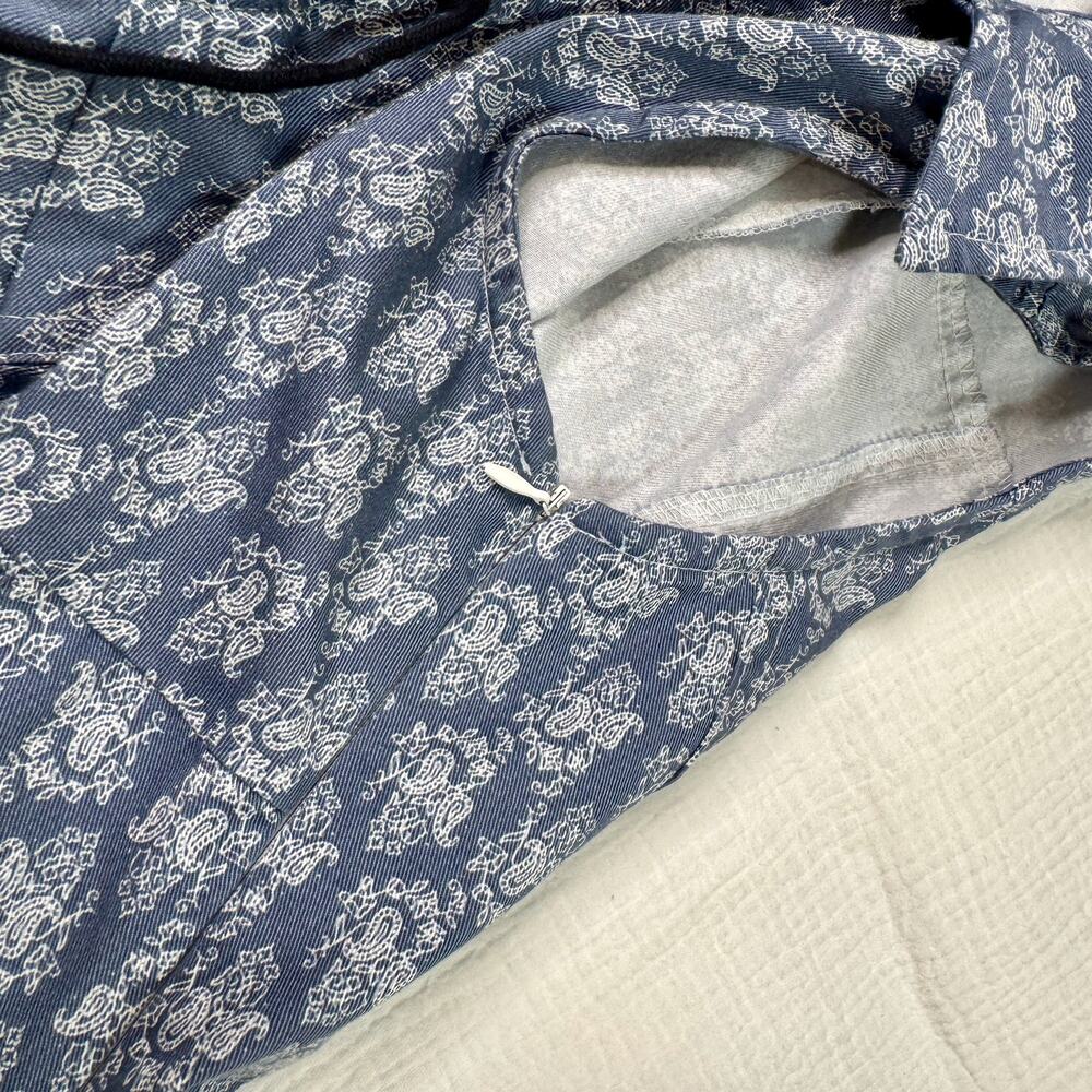 VTG Paisley Farmhouse Dress Blue White Women's 8 Prairie Cottagecore Country 90s - Picture 13 of 16